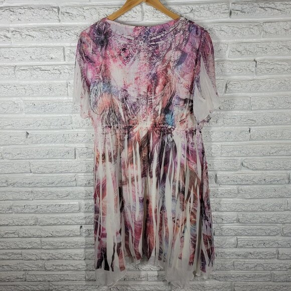 Maurices Women Dress 2 2X Plus Fit Flare Flowy Purple Brown Watercolor WAT78XE - Picture 7 of 14